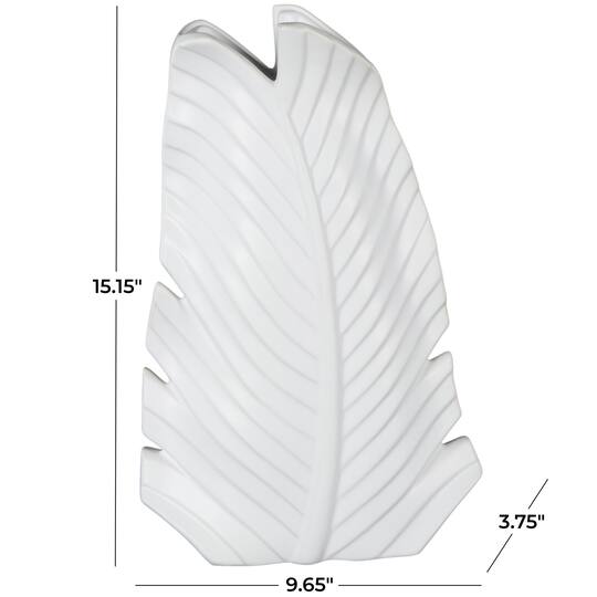 15" White Ceramic Palm Leaf Vase